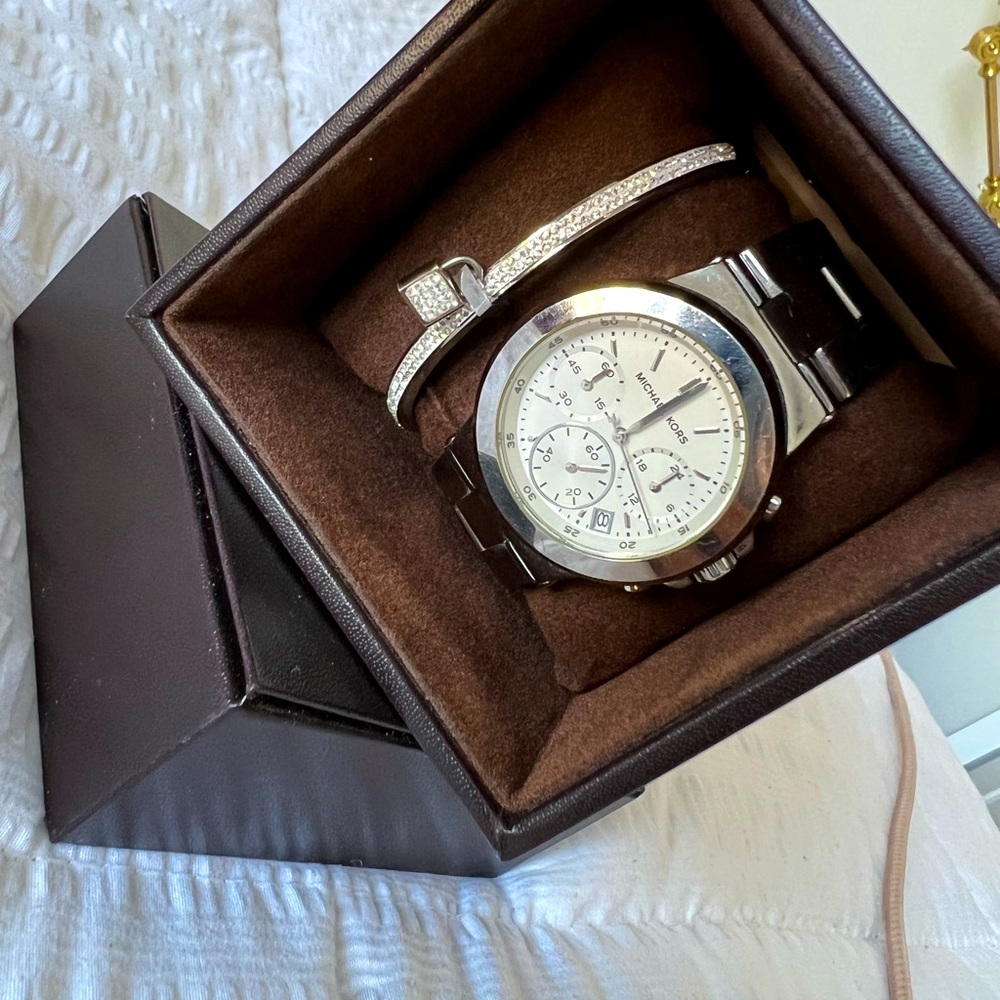Michael Kors Silver Watch & Bangle